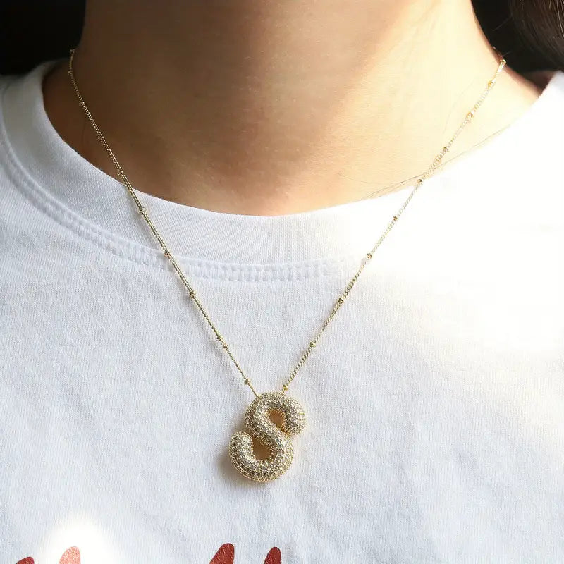 Set de Collar Inicial de Letra Burbuja | Oro