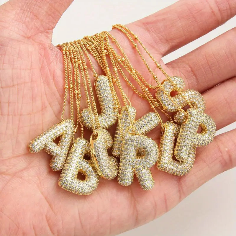 Set de Collar Inicial de Letra Burbuja | Oro