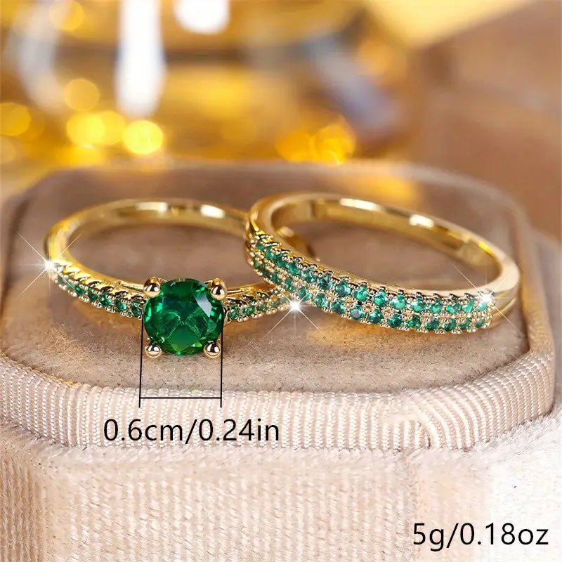 Set de Anillos Duo de Esmeralda Serena | Oro
