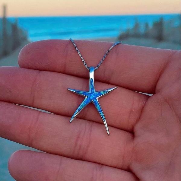 Collar de Estrella de Mar en Ópalo Azul y Plata