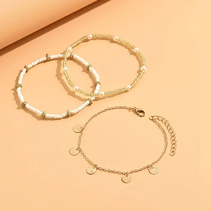 Set de Tobilleras en Capas Coastal Charm 3 Piezas | Oro