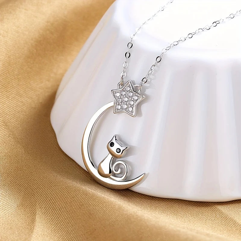 Collar de Gato, Luna y Estrella en Plata de Ley