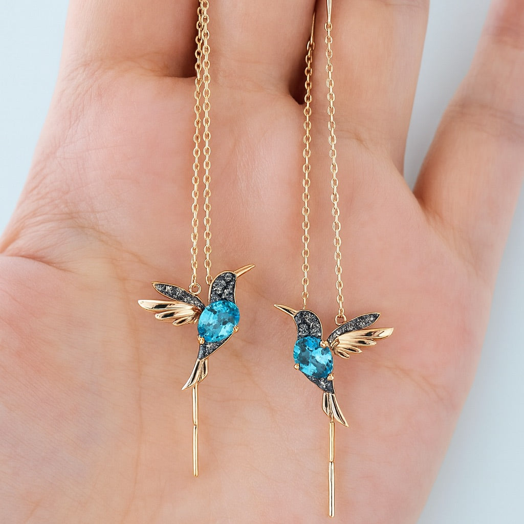 Pendientes de Colibrí con Esmalte y Zirconia