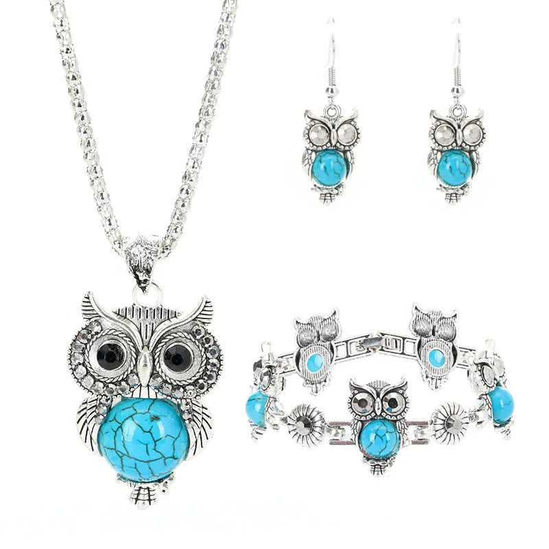Set de Joyería de la Sabiduría del Búho Turquesa