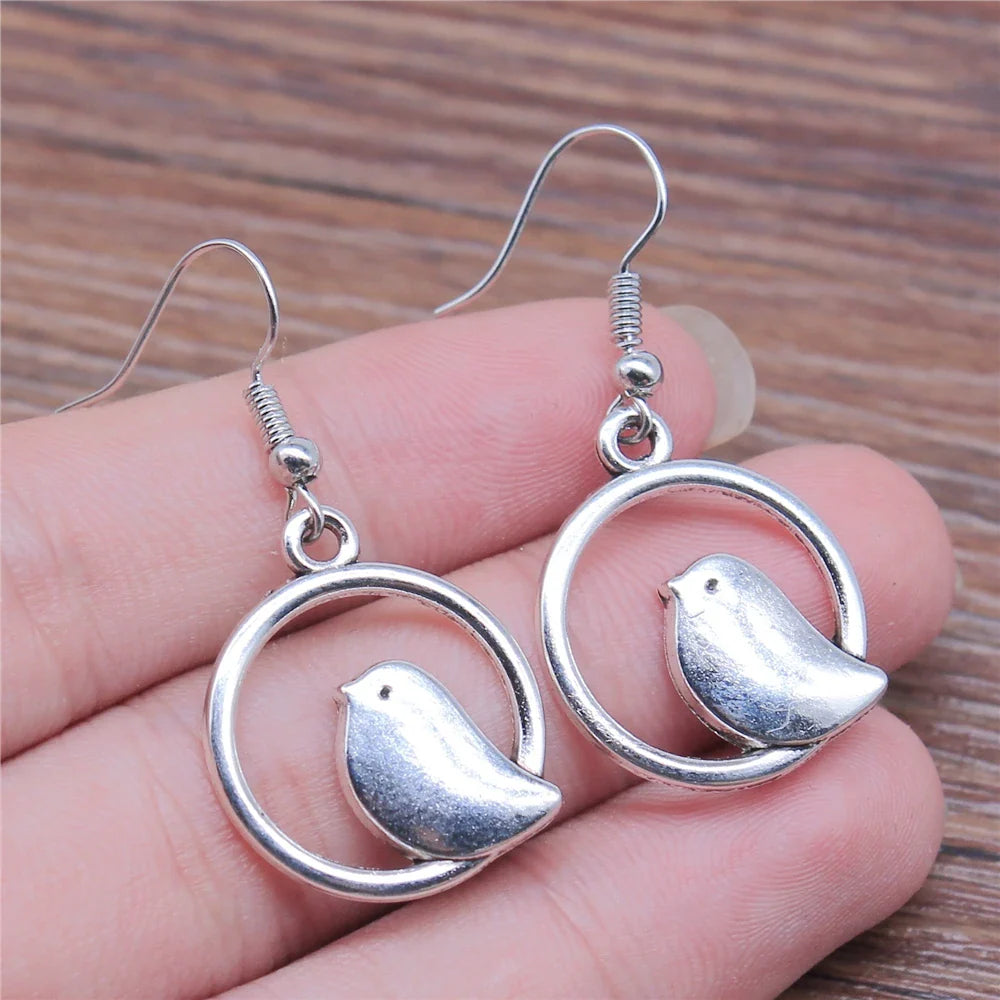 Pendientes Vintage de Dije de Pájaro