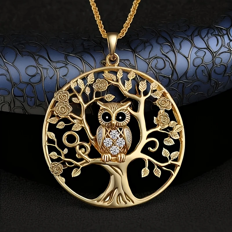 Collar Dorado del Árbol de la Vida con Búho