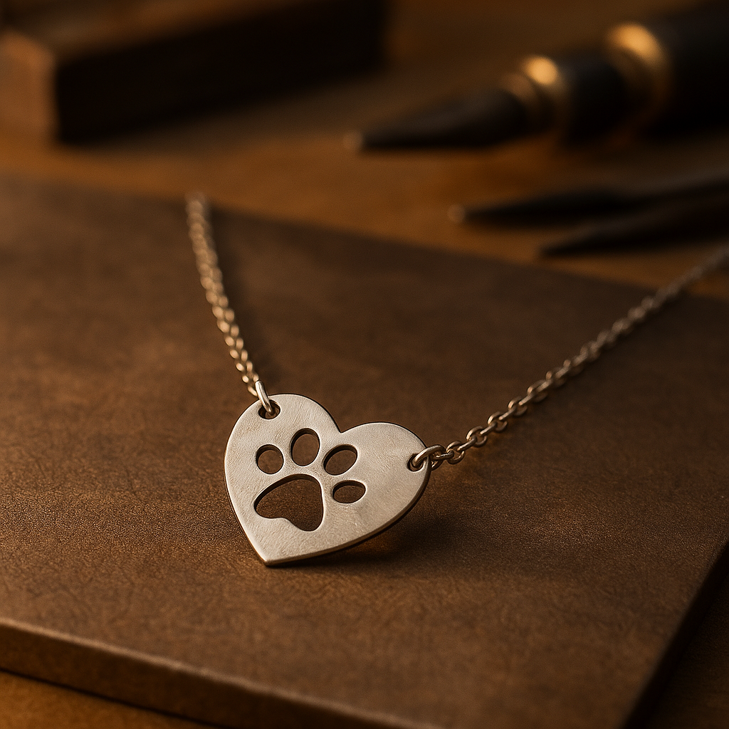 Collar de Corazón y Pata Plateado