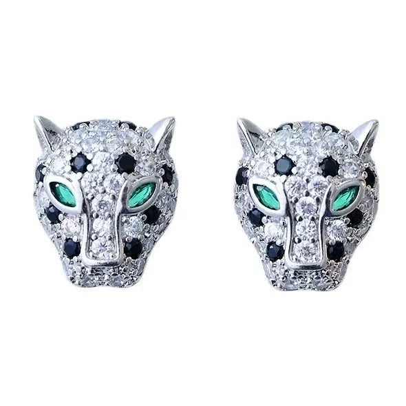 Pendientes de Declaración de Leopardo con Cristales Coloridos