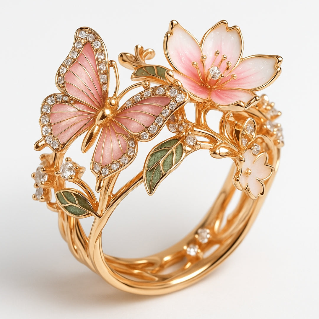Anillo de Mariposa Brillante con Circonita Naturaleza