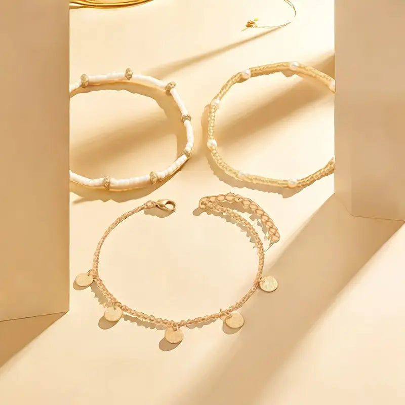 Set de Tobilleras en Capas Coastal Charm 3 Piezas | Oro