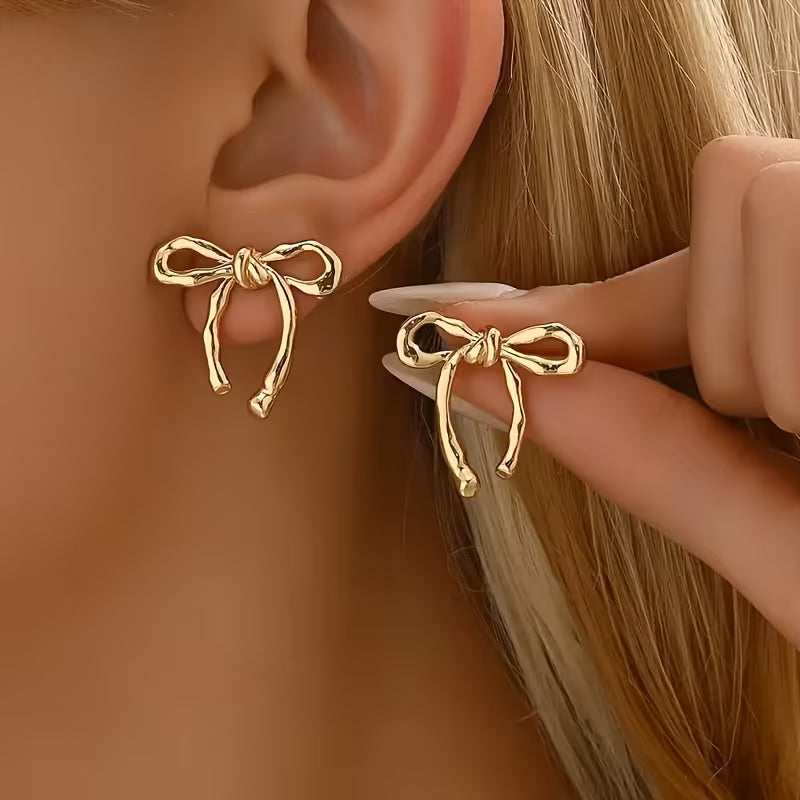 Pendientes Elegantes Lazo Dorado Vintage