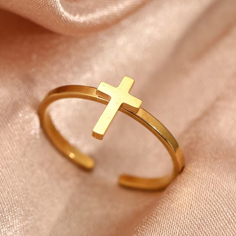 Anillo Cruz abierta en acero inoxidable