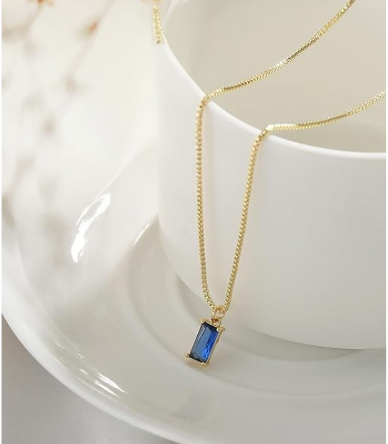 Collar minimalista de colgante de zafiro | Oro Blanco