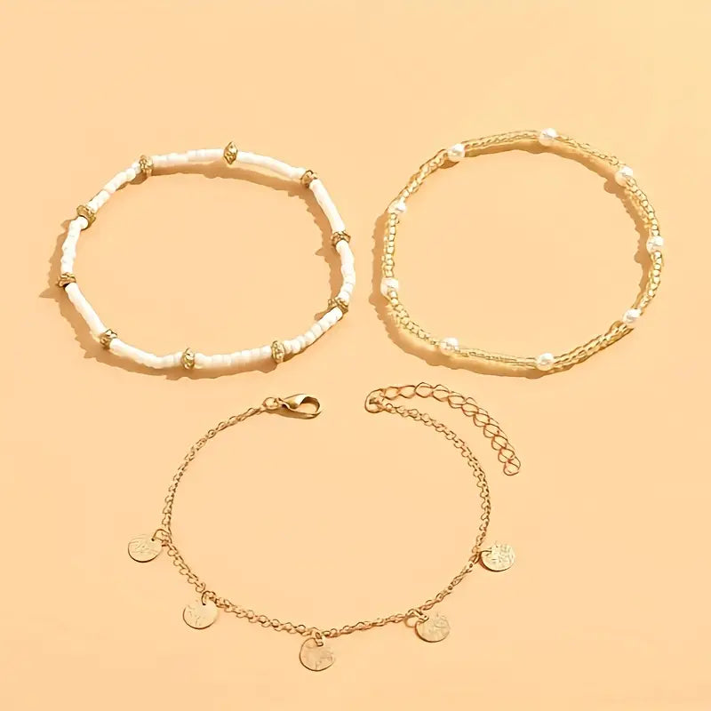 Set de Tobilleras en Capas Coastal Charm 3 Piezas | Oro