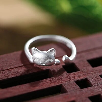 Anillo Vintage de Gatito Plateado