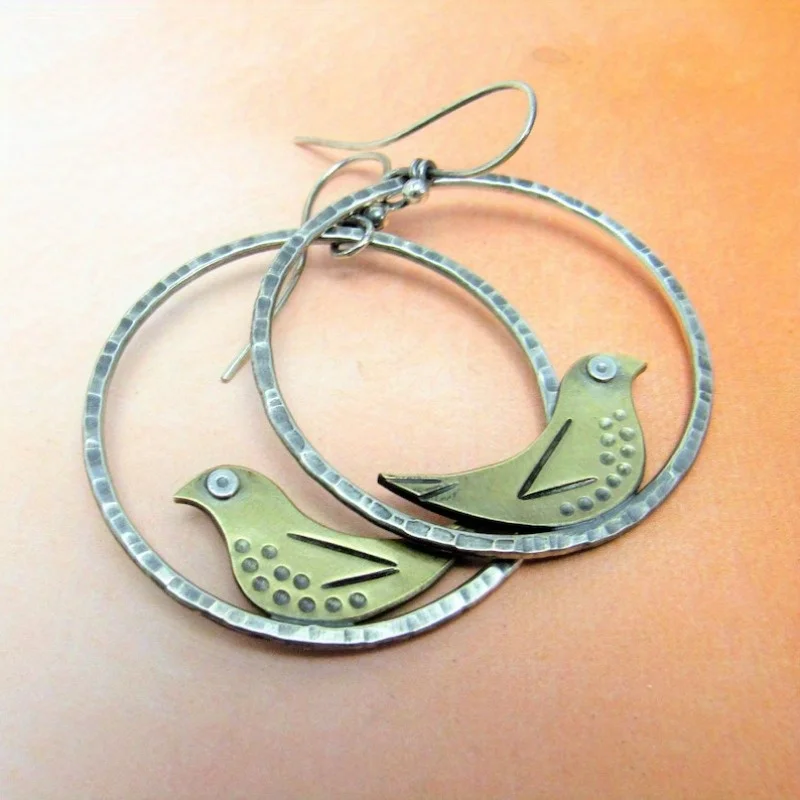 Pendientes Vintage de Pájaro Verde Hueco
