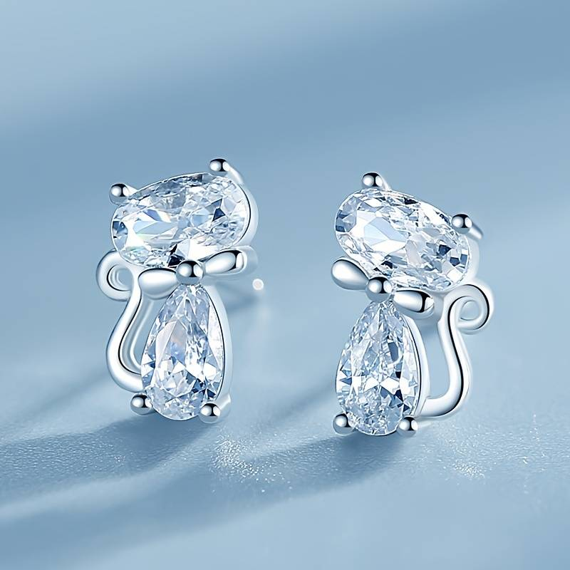 Pendientes Vintage de Gato con Zirconia