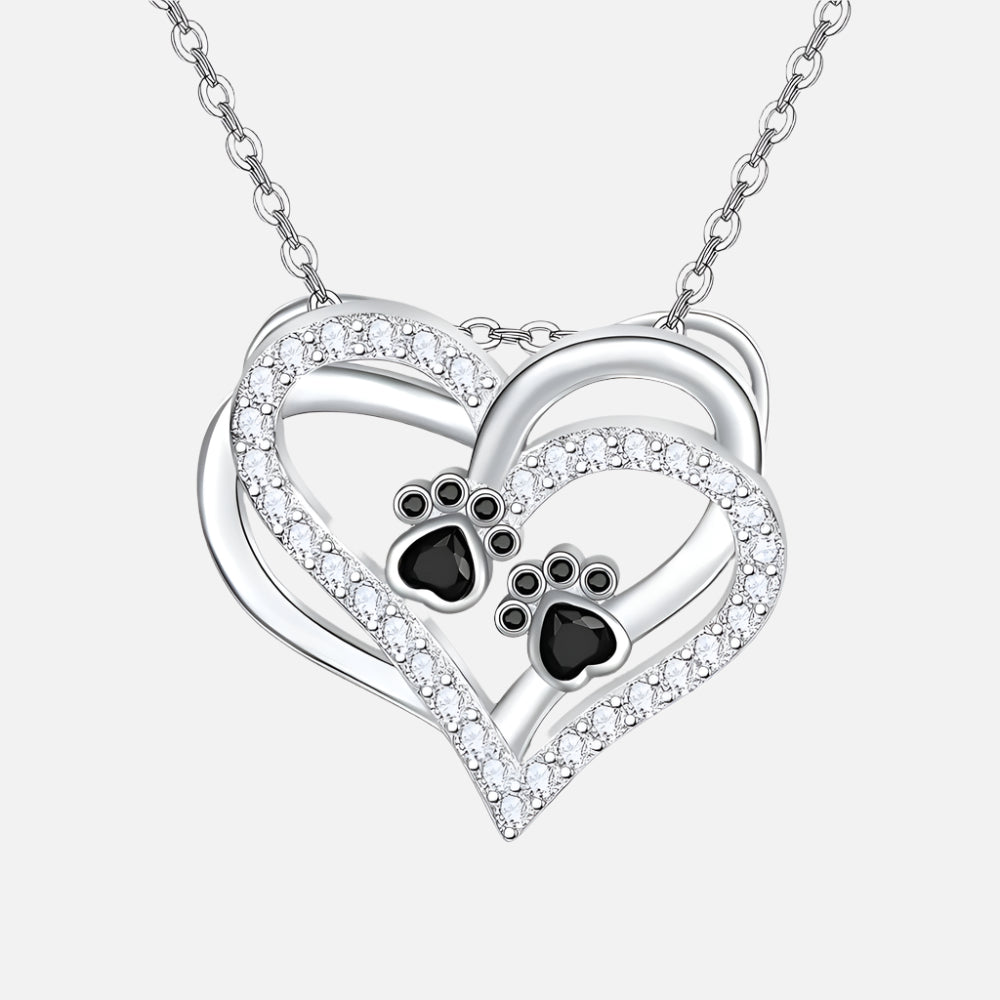 Collar de Corazón de Pata de Perro con Zirconia