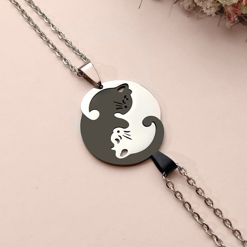 Collar de gato ying yang en acero inoxidable
