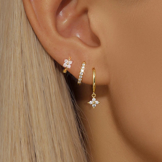 Set Pendientes Flor Cristal