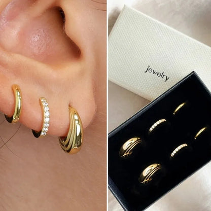 Set 3 Pendientes Zirconia Acero