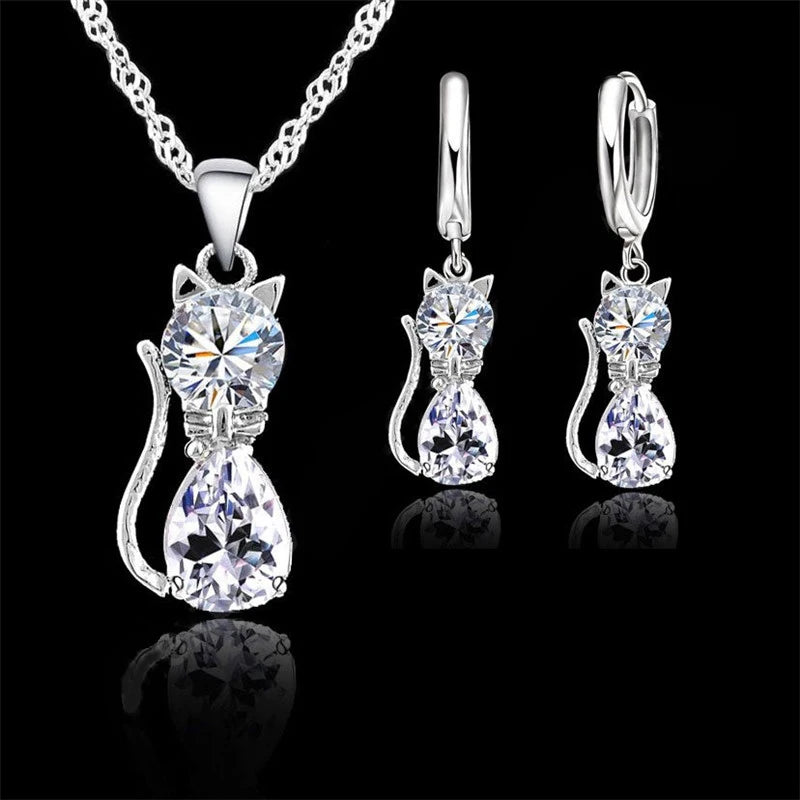 Set Gatito Cristal Plata