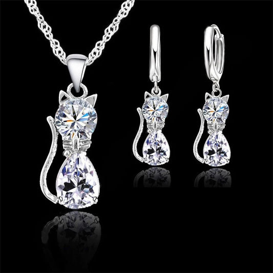 Set Gatito Cristal Plata