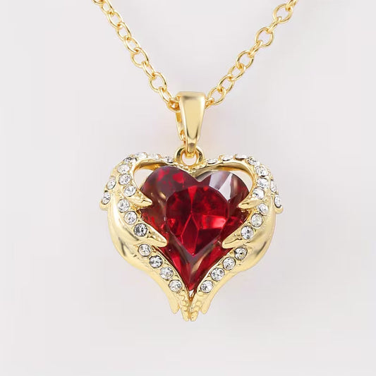 Collar Corazón de Rubí Abrazo de Ángel | Oro