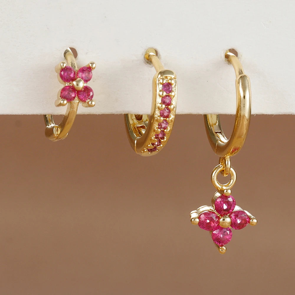 Set Pendientes Flor Cristal