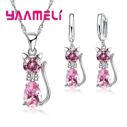 Set Gatito Cristal Plata