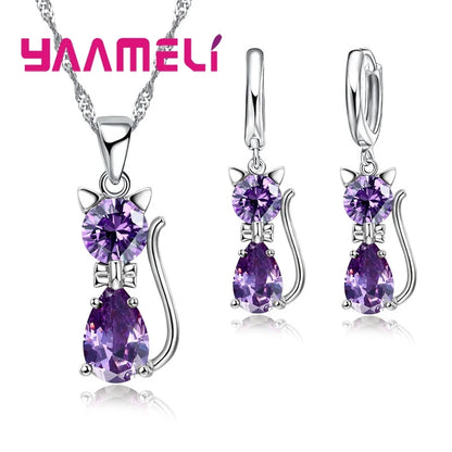 Set Gatito Cristal Plata