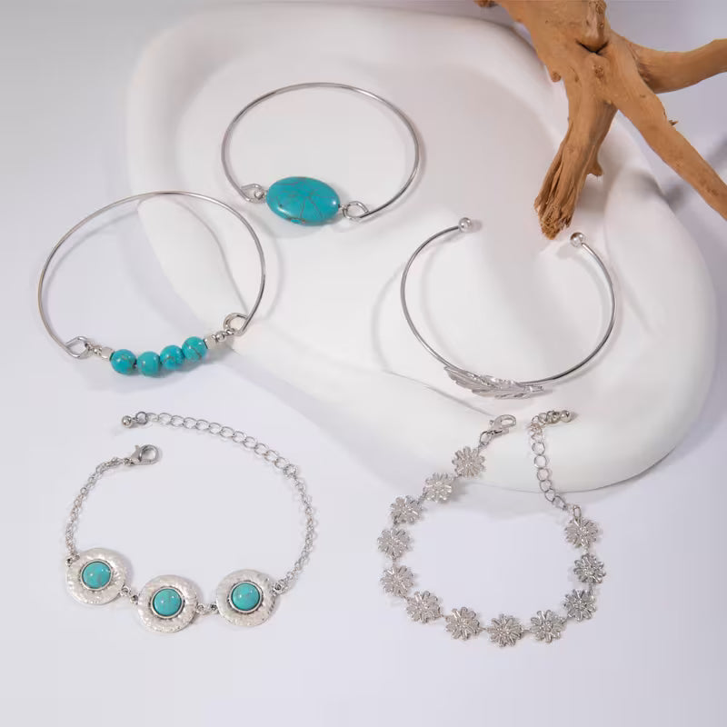 Set 5 Pulseras de Malaquita Boho