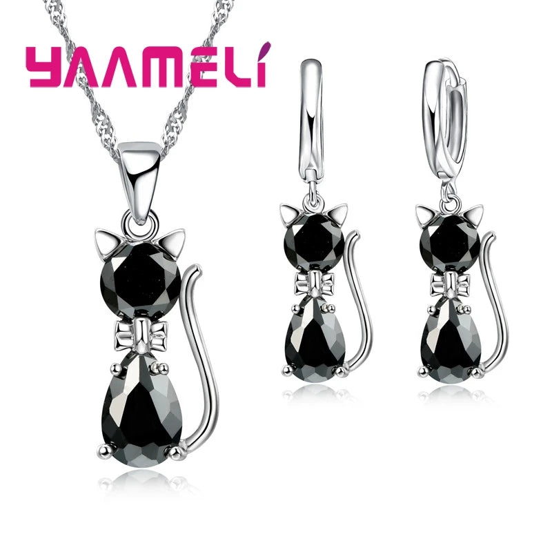 Set Gatito Cristal Plata