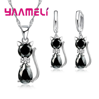 Set Gatito Cristal Plata