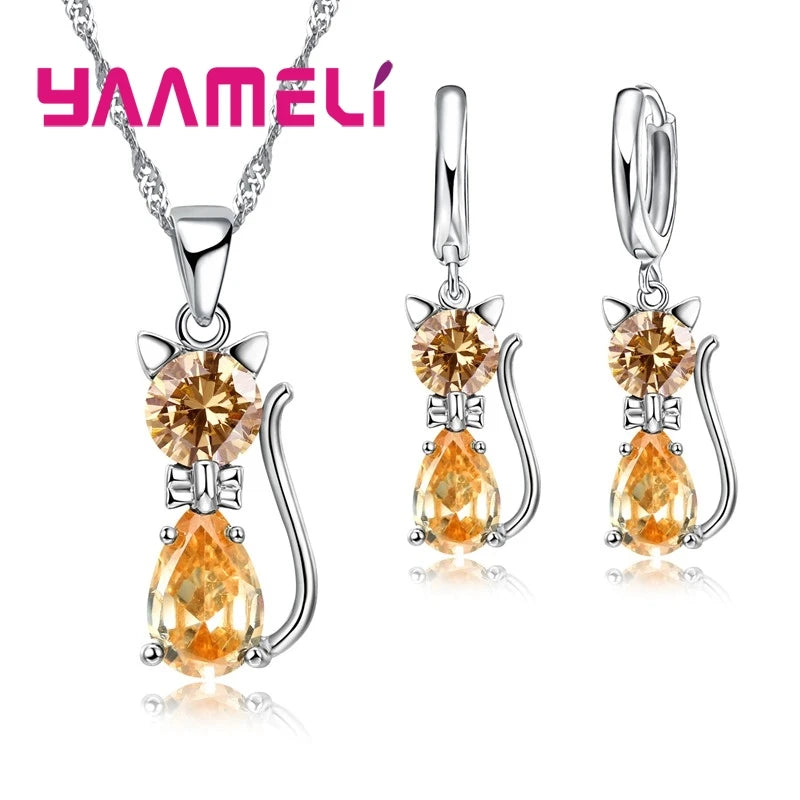 Set Gatito Cristal Plata