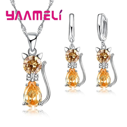 Set Gatito Cristal Plata