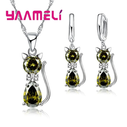 Set Gatito Cristal Plata