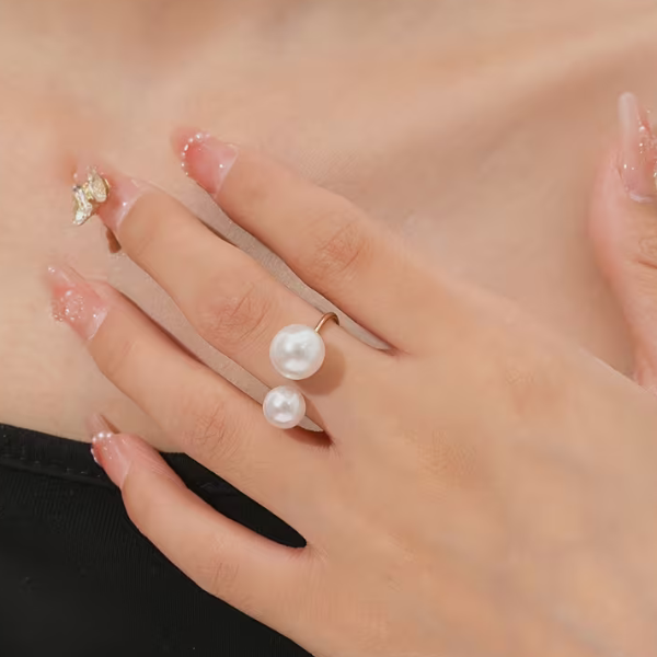 Anillo Ajustable Elegante Doble Perla