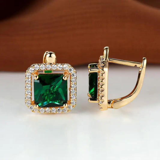 Aretes de Circonita Cúbica Verde Dorada | Oro