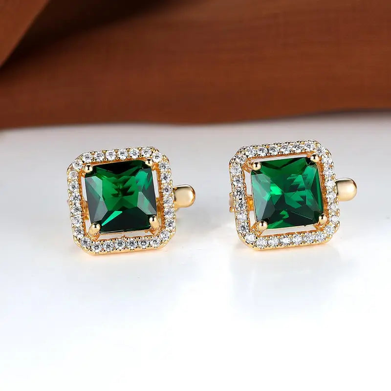 Aretes de Circonita Cúbica Verde Dorada | Oro