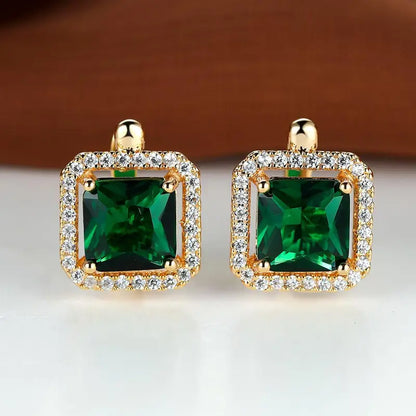 Aretes de Circonita Cúbica Verde Dorada | Oro