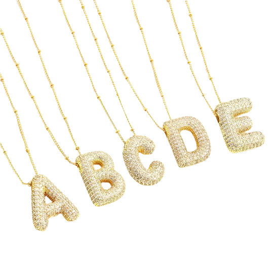 Set de Collar Inicial de Letra Burbuja | Oro