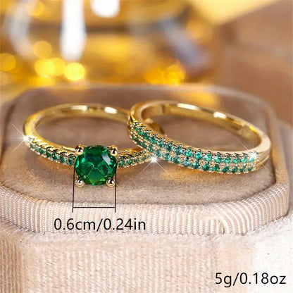 Set de Anillos Duo de Esmeralda Serena | Oro