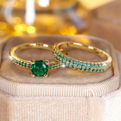 Set de Anillos Duo de Esmeralda Serena | Oro