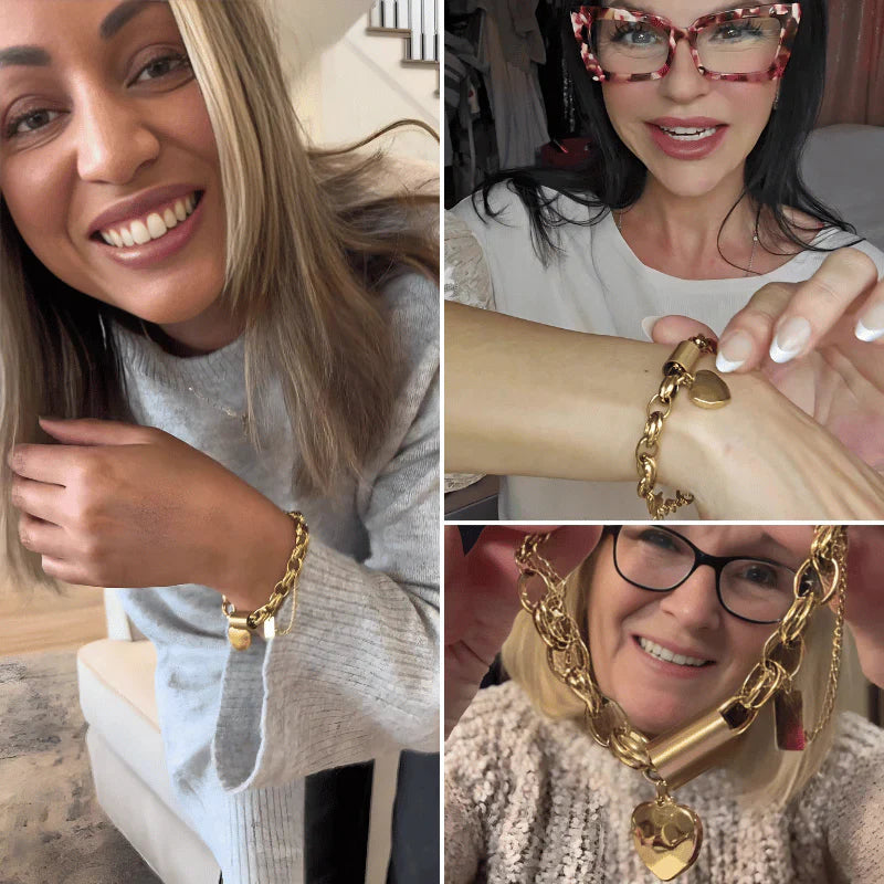 Pulsera Heartened Gruesa | Oro Blanco