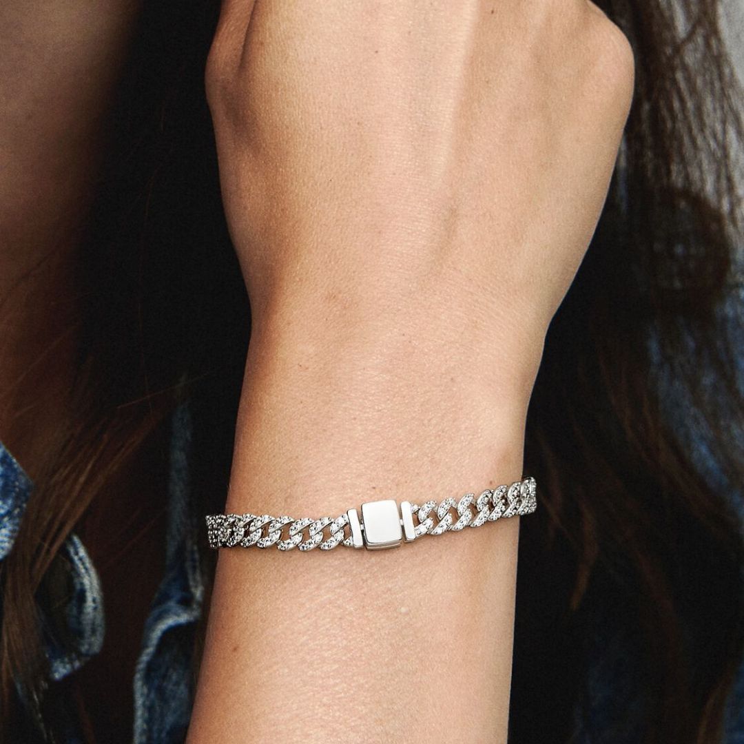 Pulsera Cubana Pavé | Oro Blanco