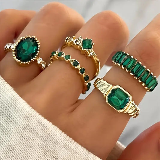 Set de Anillo de Esmeralda Exquisita Zarina | Oro