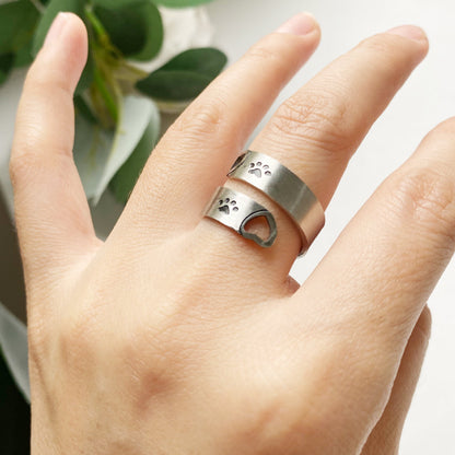 Anillo de Pata y Corazón Entrelazado Ajustable