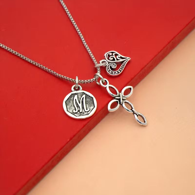 Collar Corazón y Cruz con inicial