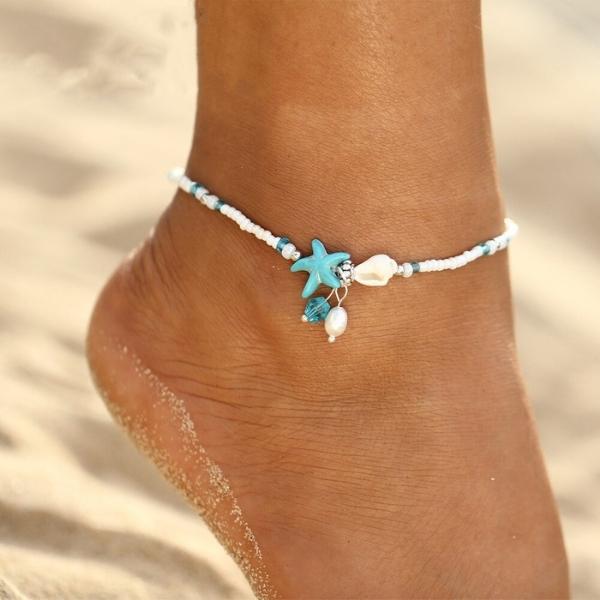 Pulsera de Tobillo de Estrella y Concha con Piedras Naturales